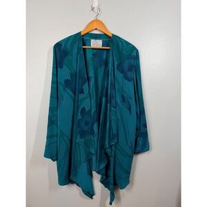 Silk Art to Wear Hand Painted Blackfish Studio Widbey Open Kimono Teal Floral